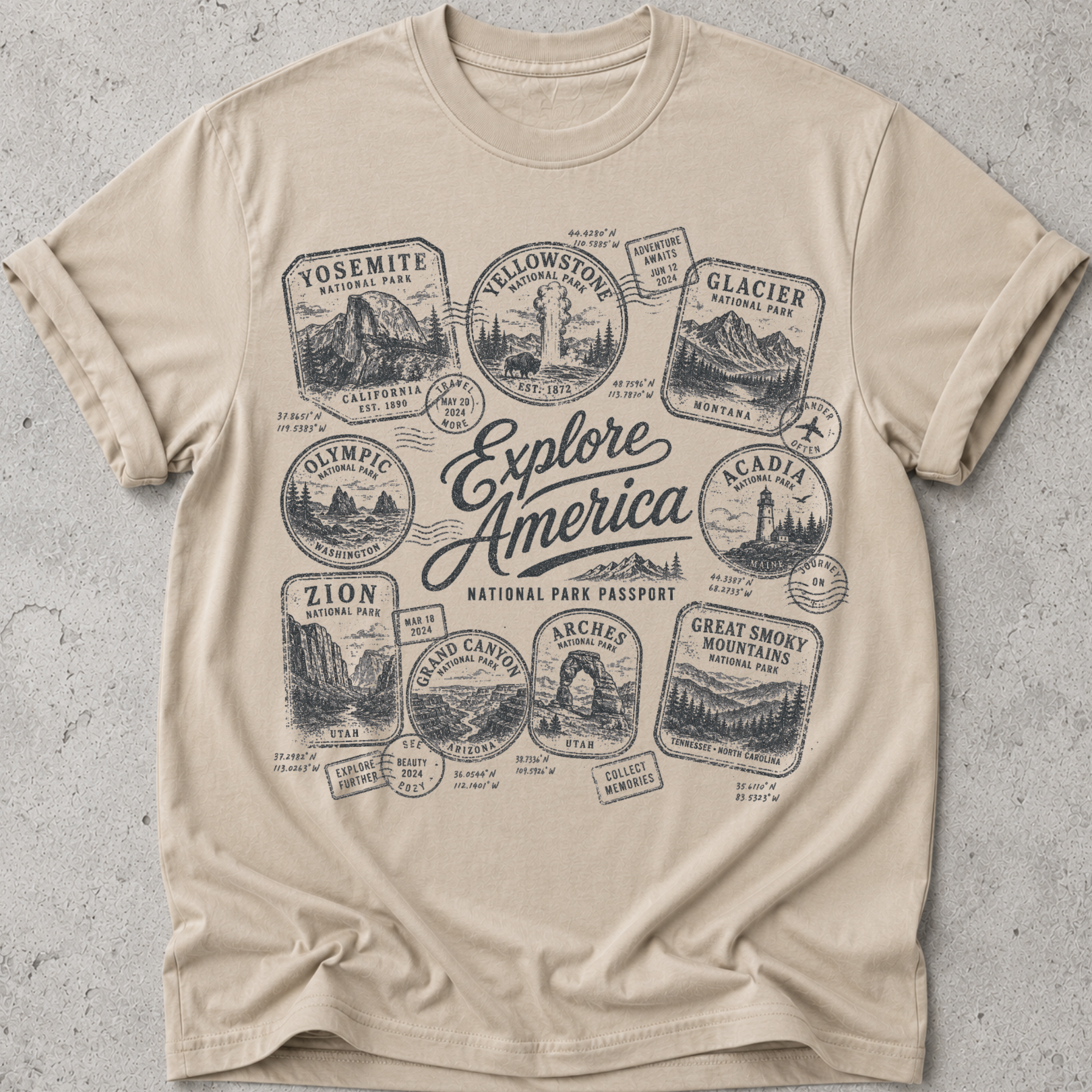 National Park Passport Stamps T-Shirt