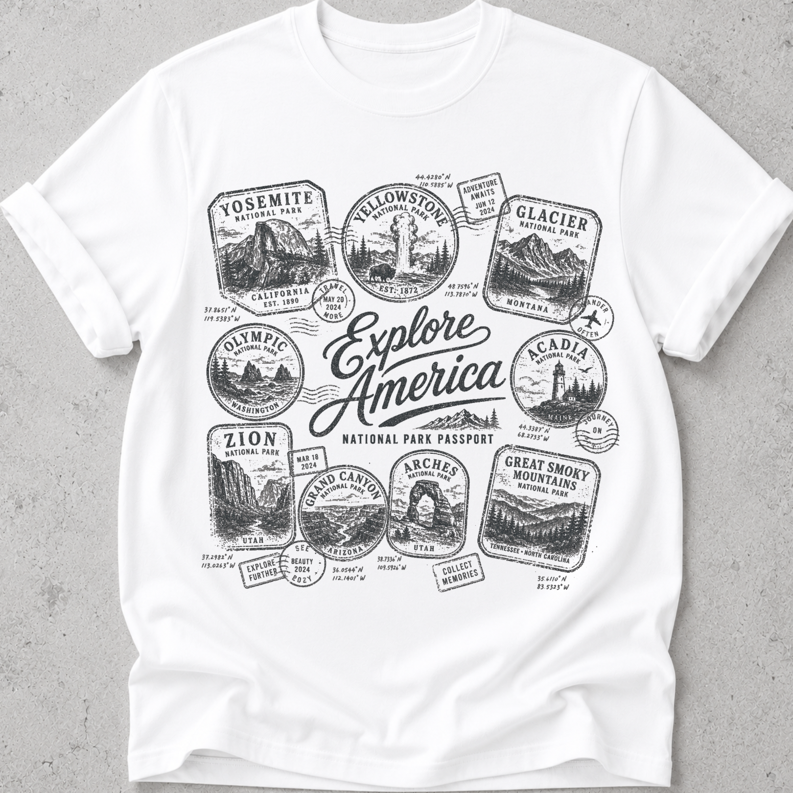 National Park Passport Stamps T-Shirt