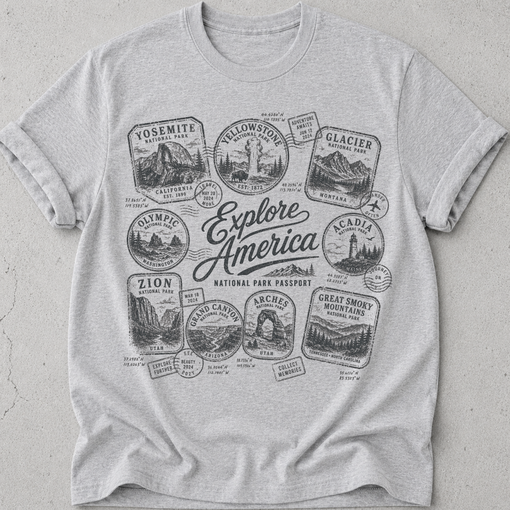 National Park Passport Stamps T-Shirt