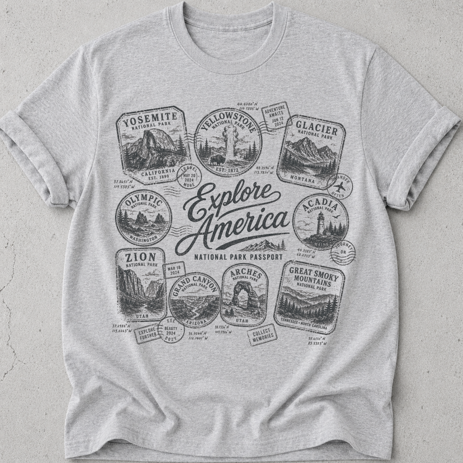 National Park Passport Stamps T-Shirt