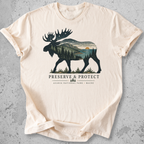 Acadia National Park moose Preserve Protect t-shirt Ivory Maine coastal landscape silhouette graphic tee