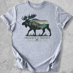 Acadia National Park moose Preserve Protect t-shirt grey Maine coastal landscape silhouette graphic tee