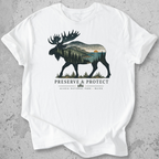 Acadia National Park moose Preserve Protect t-shirt white Maine coastal landscape silhouette graphic tee