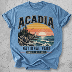 Acadia National Park t-shirt  Blue lighthouse coastal sunset Maine Est 1919 graphic tee