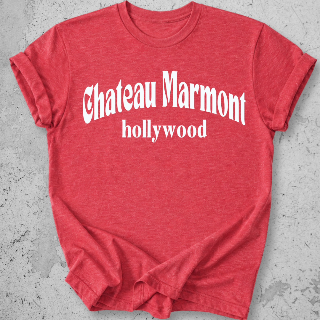 Chateau Marmont Hollywood t-shirt Heather Red gothic serif graphic tee LA