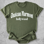 Chateau Marmont Hollywood t-shirt Millitary Green gothic serif graphic tee LA