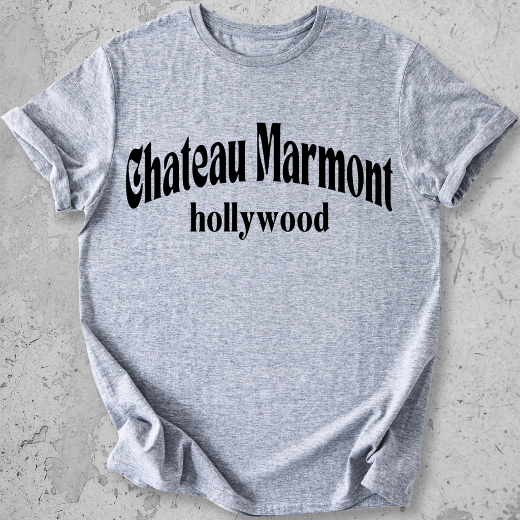 Chateau Marmont Hollywood t-shirt Sports Grey gothic serif graphic tee LA