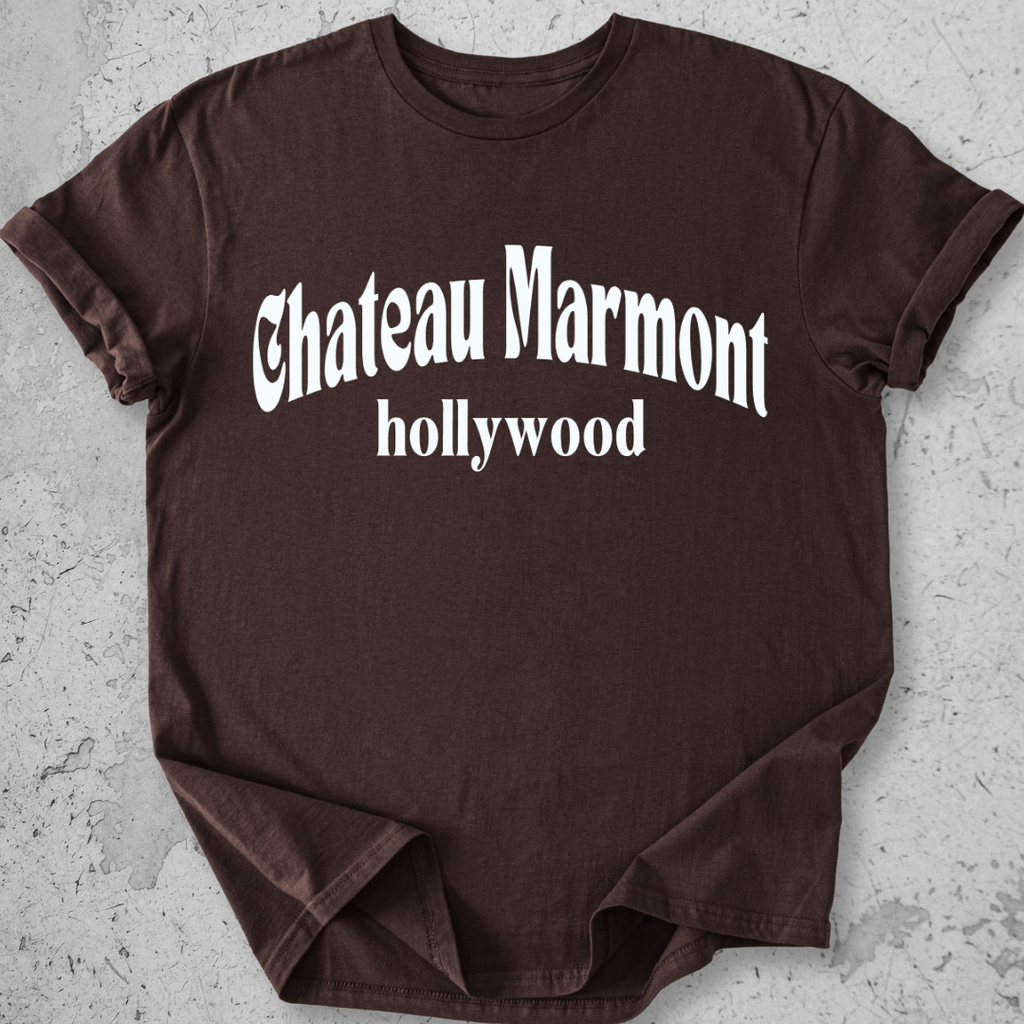 Chateau Marmont Hollywood t-shirt expresso gothic serif graphic tee LA