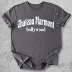 Chateau Marmont Hollywood t-shirt charcoal  gothic serif graphic tee LA