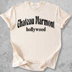 Chateau Marmont Hollywood t-shirt natural cream gothic serif graphic tee LA