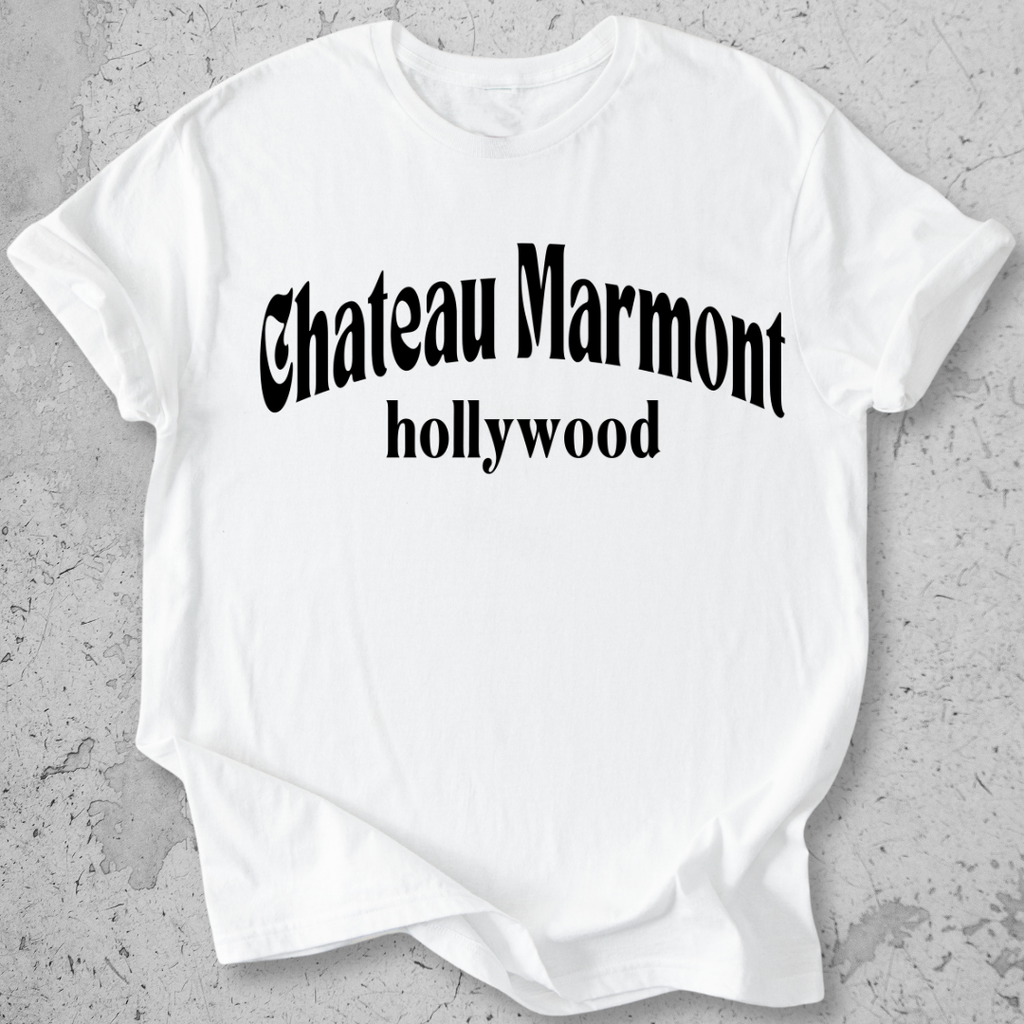 Chateau Marmont Hollywood t-shirt white gothic serif graphic tee LA