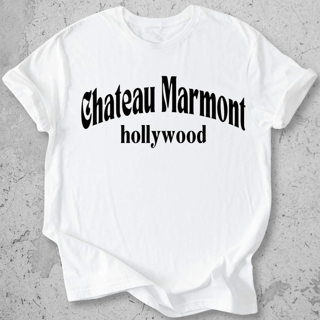 Chateau Marmont Hollywood t-shirt white gothic serif graphic tee LA