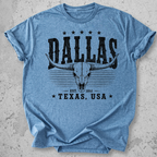 Dallas Texas t-shirt Blue  longhorn skull distressed graphic tee Est 1841