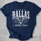 Dallas Texas t-shirt Navy longhorn skull distressed graphic tee Est 1841