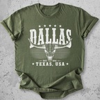 Dallas Texas t-shirt Green longhorn skull distressed graphic tee Est 1841