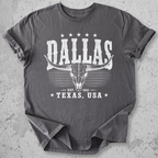 Dallas Texas t-shirt charcoal longhorn skull distressed graphic tee Est 1841