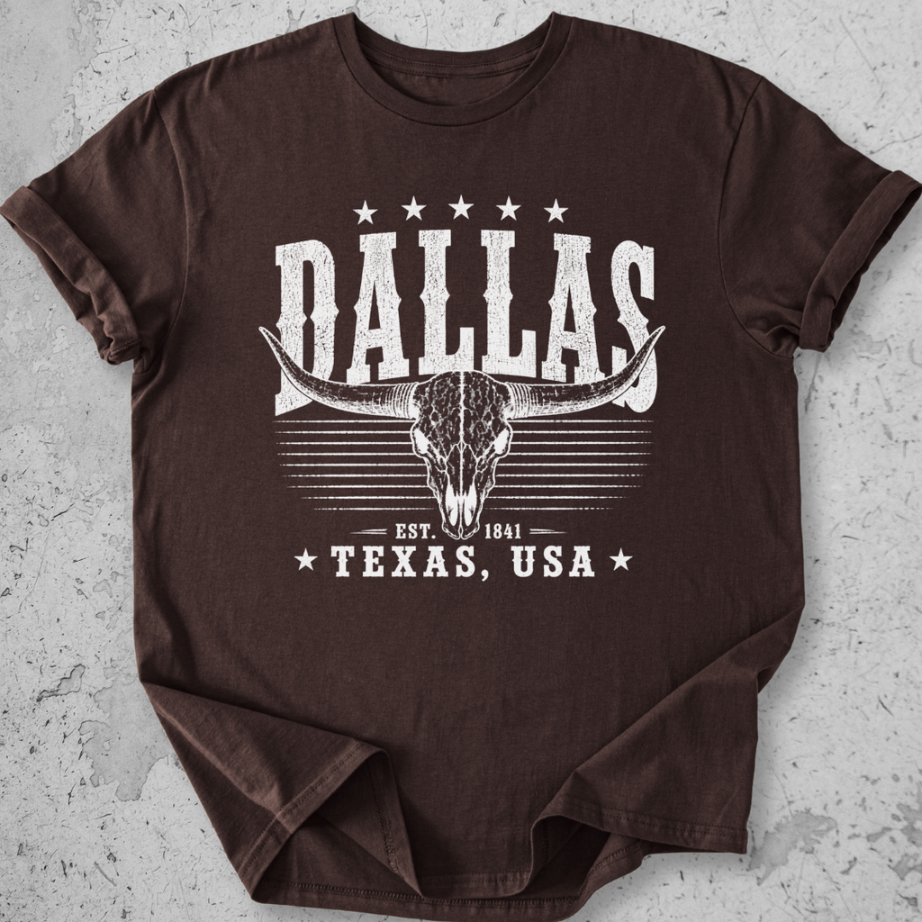 Dallas Texas t-shirt expresso longhorn skull distressed graphic tee
