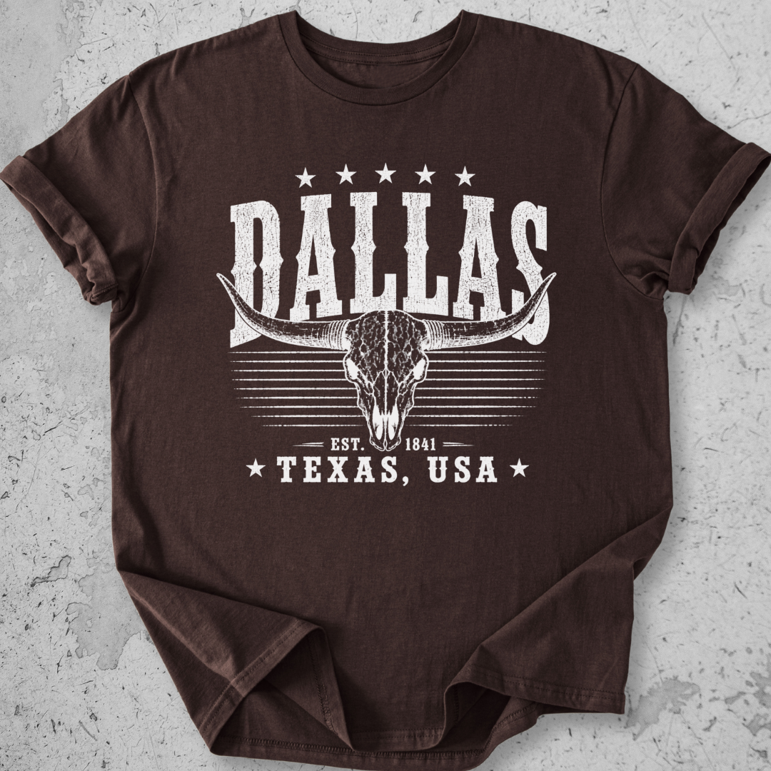 Dallas Texas t-shirt expresso longhorn skull distressed graphic tee