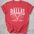 Dallas Texas t-shirt red longhorn skull distressed graphic tee Est 1841