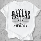 Dallas Texas t-shirt white longhorn skull distressed graphic tee Est 1841