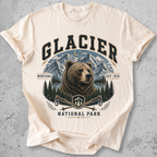 Glacier National Park bear collegiate t-shirt Ivory grizzly mountain hiking poles Montana Est 1910 graphic tee