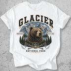 Glacier National Park bear collegiate t-shirt White grizzly mountain hiking poles Montana Est 1910 graphic tee