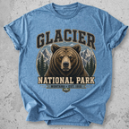 Glacier National Park grizzly bear t-shirt Blue collegiate portrait Montana Est 1910 graphic tee