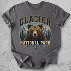 Glacier National Park grizzly bear t-shirt  Dark Grey  collegiate portrait Montana Est 1910 graphic tee