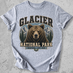 Glacier National Park grizzly bear t-shirt Grey collegiate portrait Montana Est 1910 graphic tee
