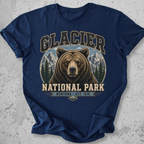Glacier National Park grizzly bear t-shirt  Navy collegiate portrait Montana Est 1910 graphic tee