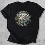 Glacier National Park mountain goat t-shirt Black badge Montana Est 1910 alpine graphic tee