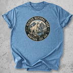 Glacier National Park mountain goat t-shirt Blue badge Montana Est 1910 alpine graphic tee