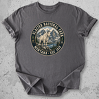 Glacier National Park mountain goat t-shirt dark grey badge Montana Est 1910 alpine graphic tee