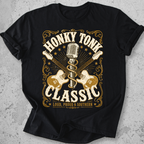Honky Tonk Classic t-shirt Black gold guitar microphone vintage Nashville graphic tee