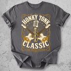 Honky Tonk Classic t-shirt charcoal gold guitar microphone vintage Nashville graphic tee