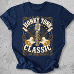 Honky Tonk Classic t-shirt navy gold guitar microphone vintage Nashville graphic tee