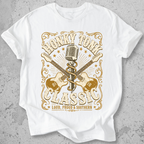 Honky Tonk Classic t-shirt white gold guitar microphone vintage Nashville graphic tee