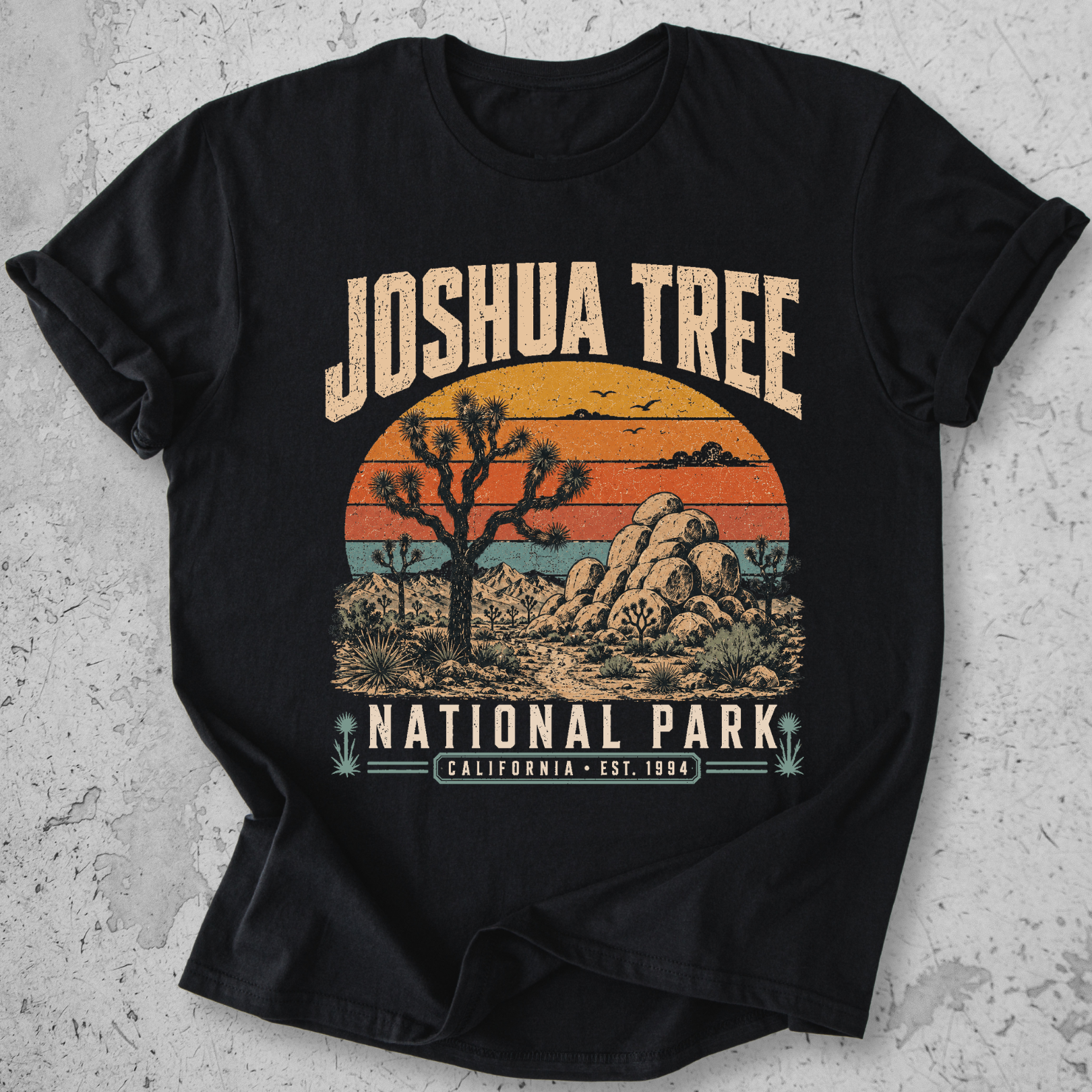Joshua Tree National Park t-shirt Black retro sunset desert landscape California Est 1994 graphic tee