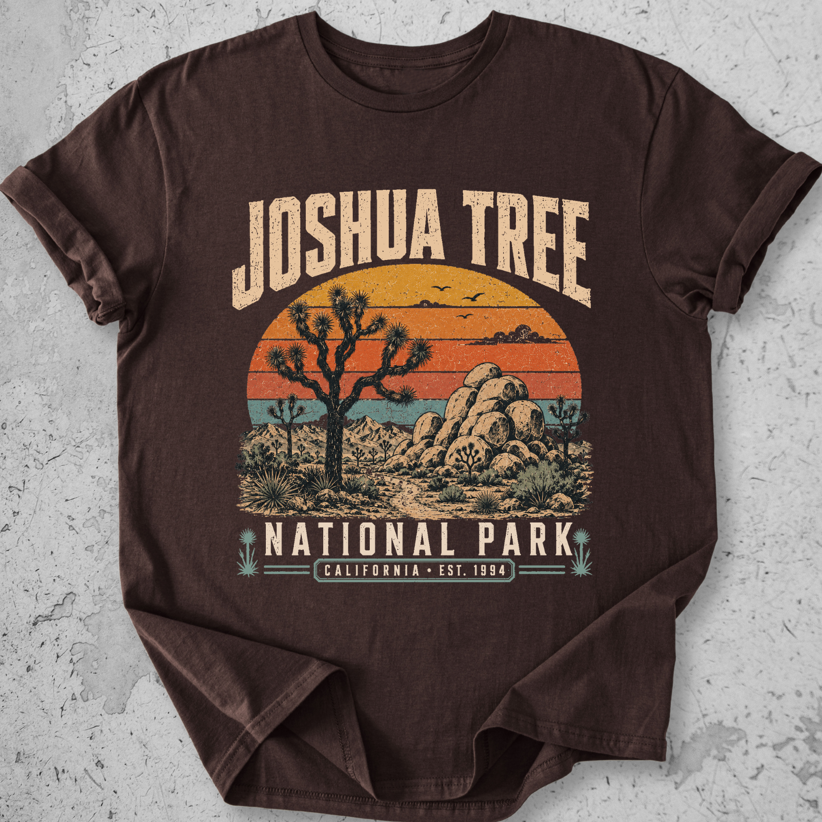 Joshua Tree National Park t-shirt Expresso retro sunset desert landscape California Est 1994 graphic tee
