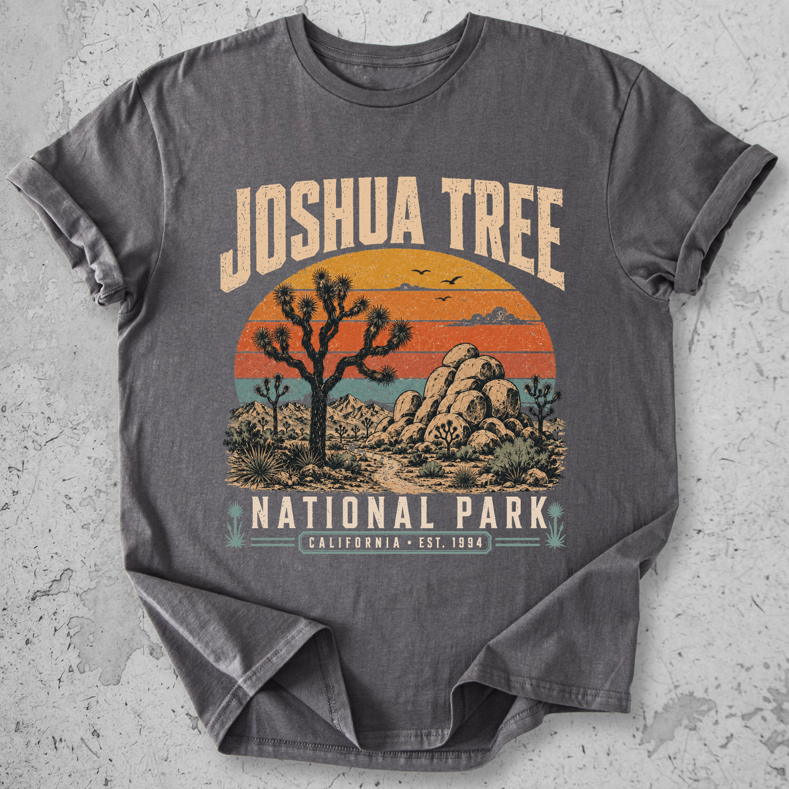 Joshua Tree National Park t-shirt Grey retro sunset desert landscape California Est 1994 graphic tee