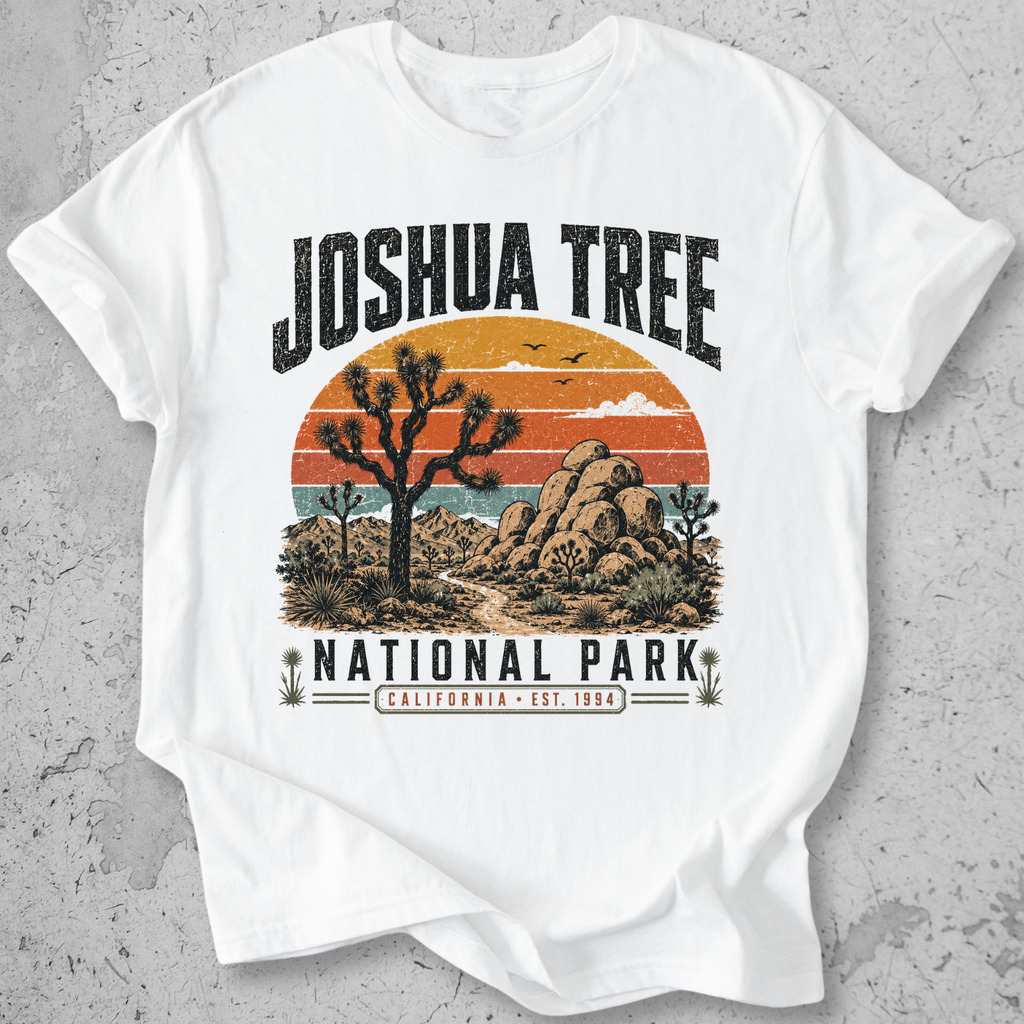 Joshua Tree National Park t-shirt White retro sunset desert landscape California Est 1994 graphic tee