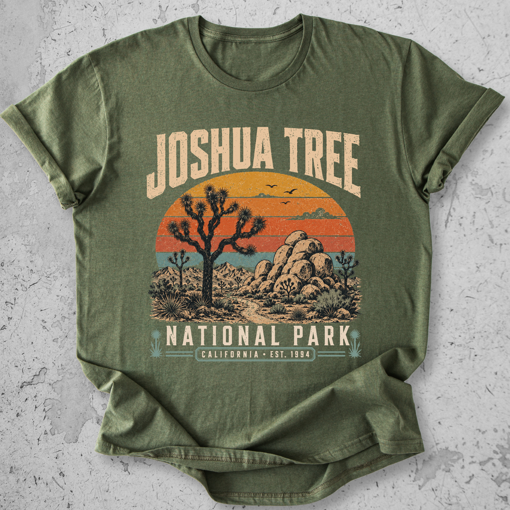Joshua Tree National Park t-shirt brown retro sunset desert landscape California Est 1994 graphic tee