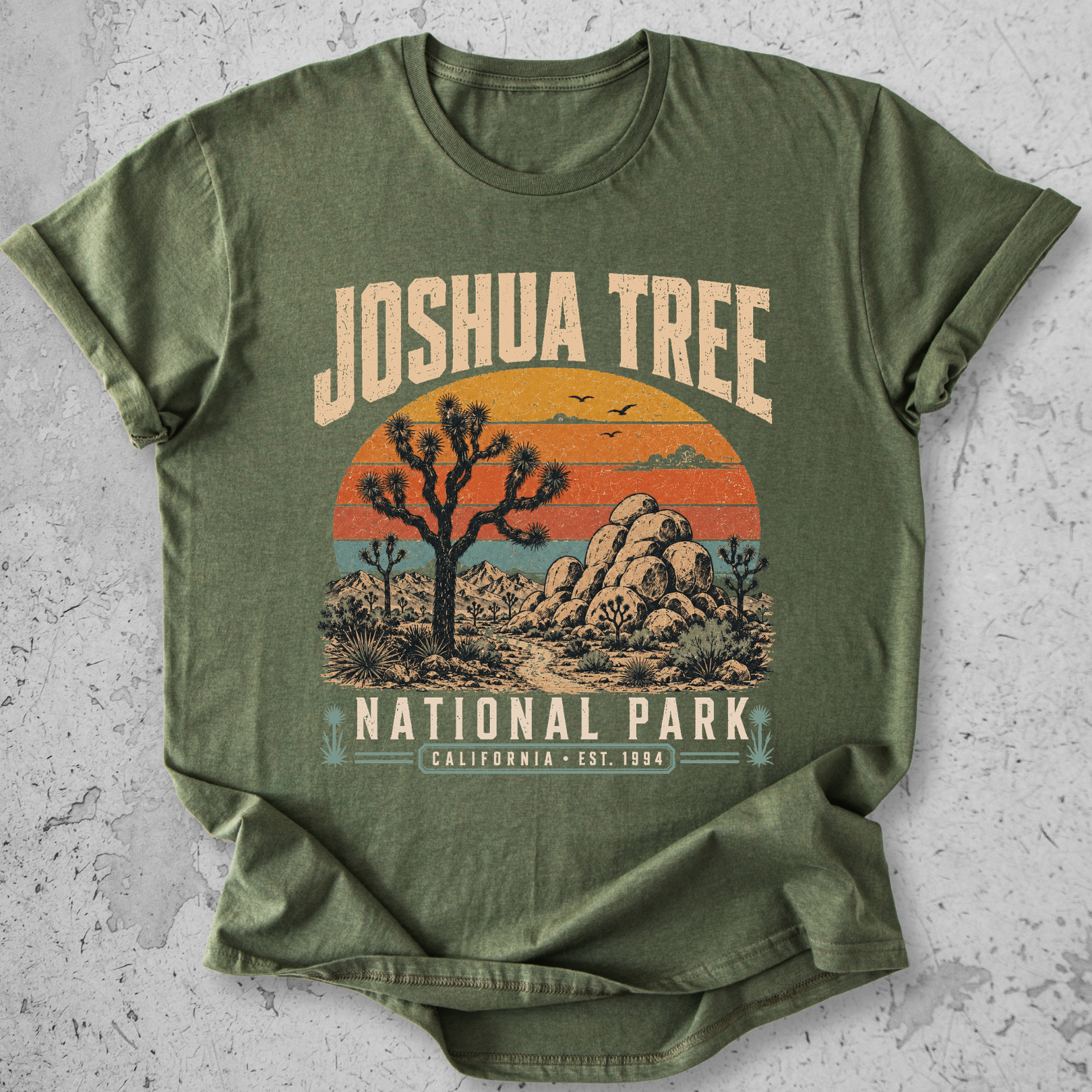 Joshua Tree National Park t-shirt brown retro sunset desert landscape California Est 1994 graphic tee