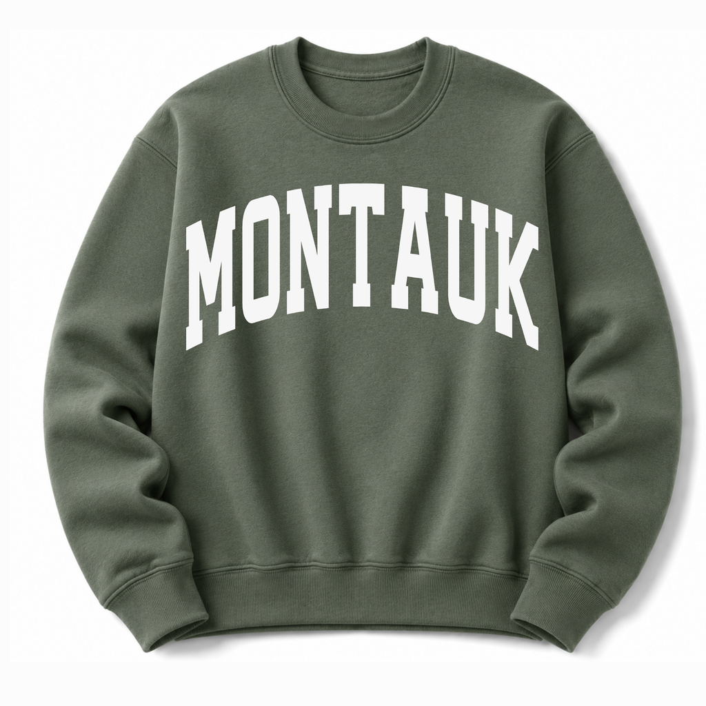 Montauk New York vintage coastal crewneck sweatshirt in Military Green