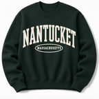 Nantucket Massachusetts sweatshirt in green with varsity badge design