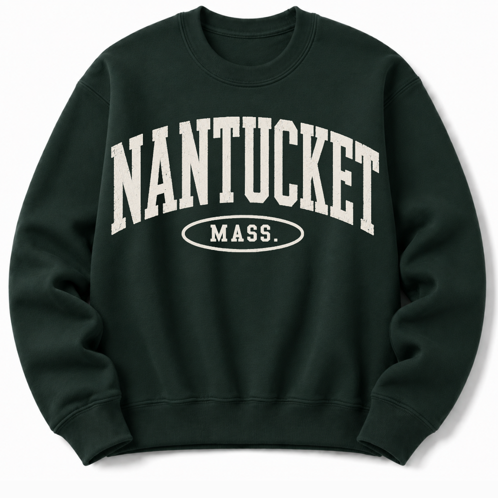 Nantucket Massachusetts sweatshirt in  green  with varsity badge design