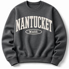 Nantucket Massachusetts sweatshirt in heather grey with varsity badge design