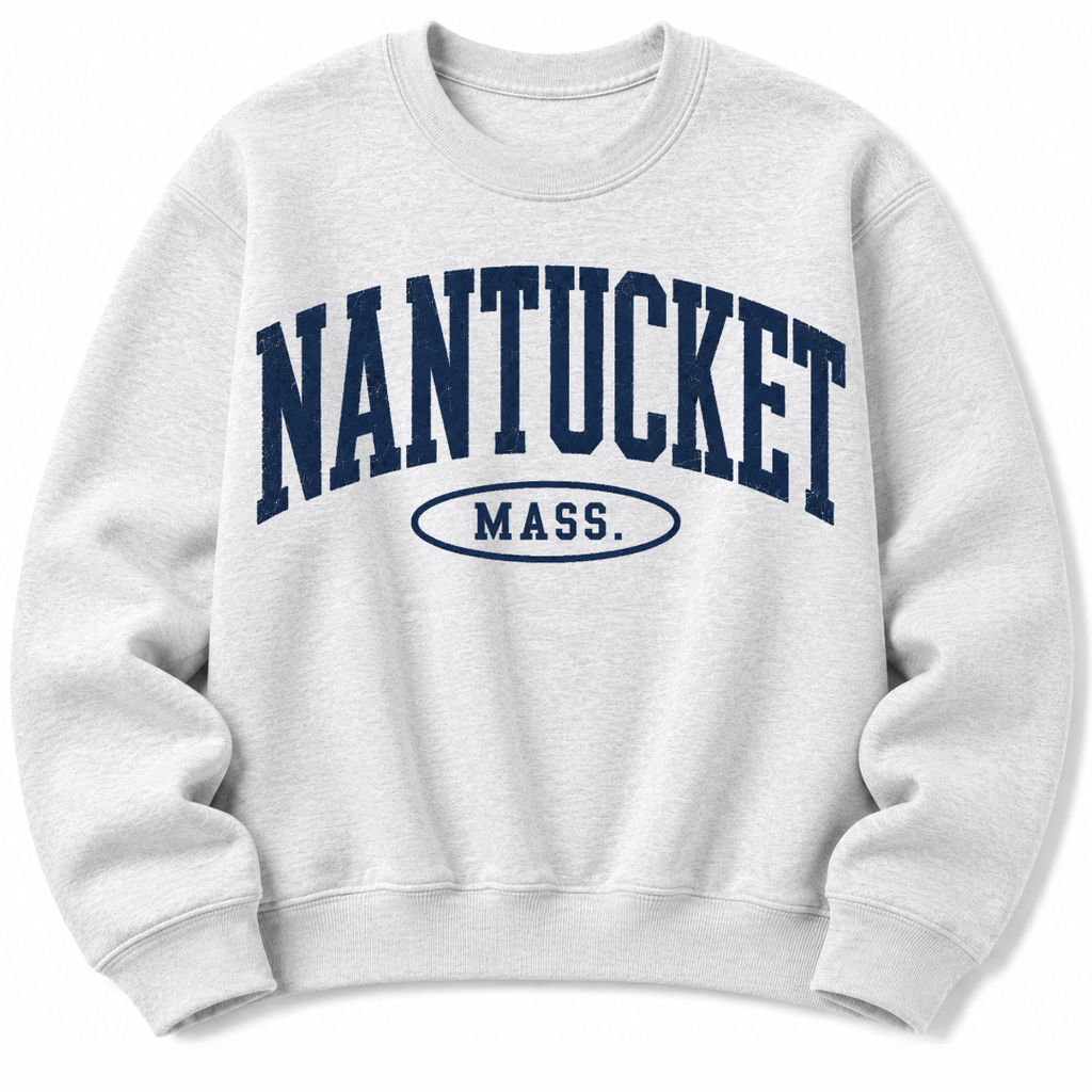 Nantucket Massachusetts sweatshirt in ash  grey with varsity badge design