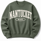 Nantucket Massachusetts sweatshirt in  military green  with varsity badge design