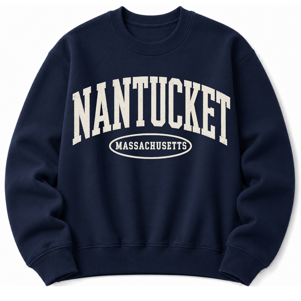 Nantucket Massachusetts sweatshirt in navy with varsity badge design